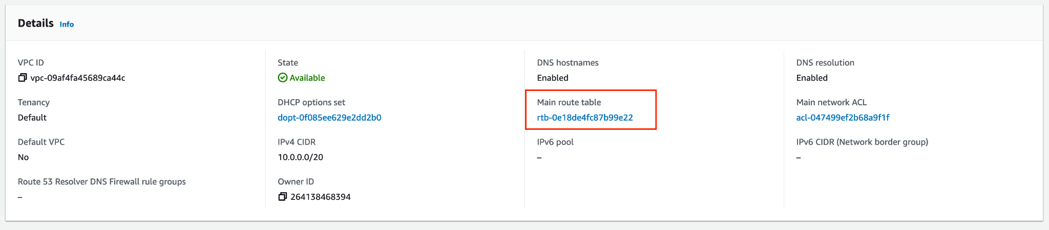 Finding the correct route table.