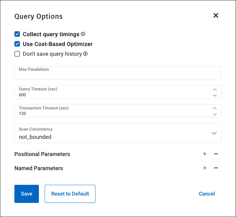 The Query Options window.