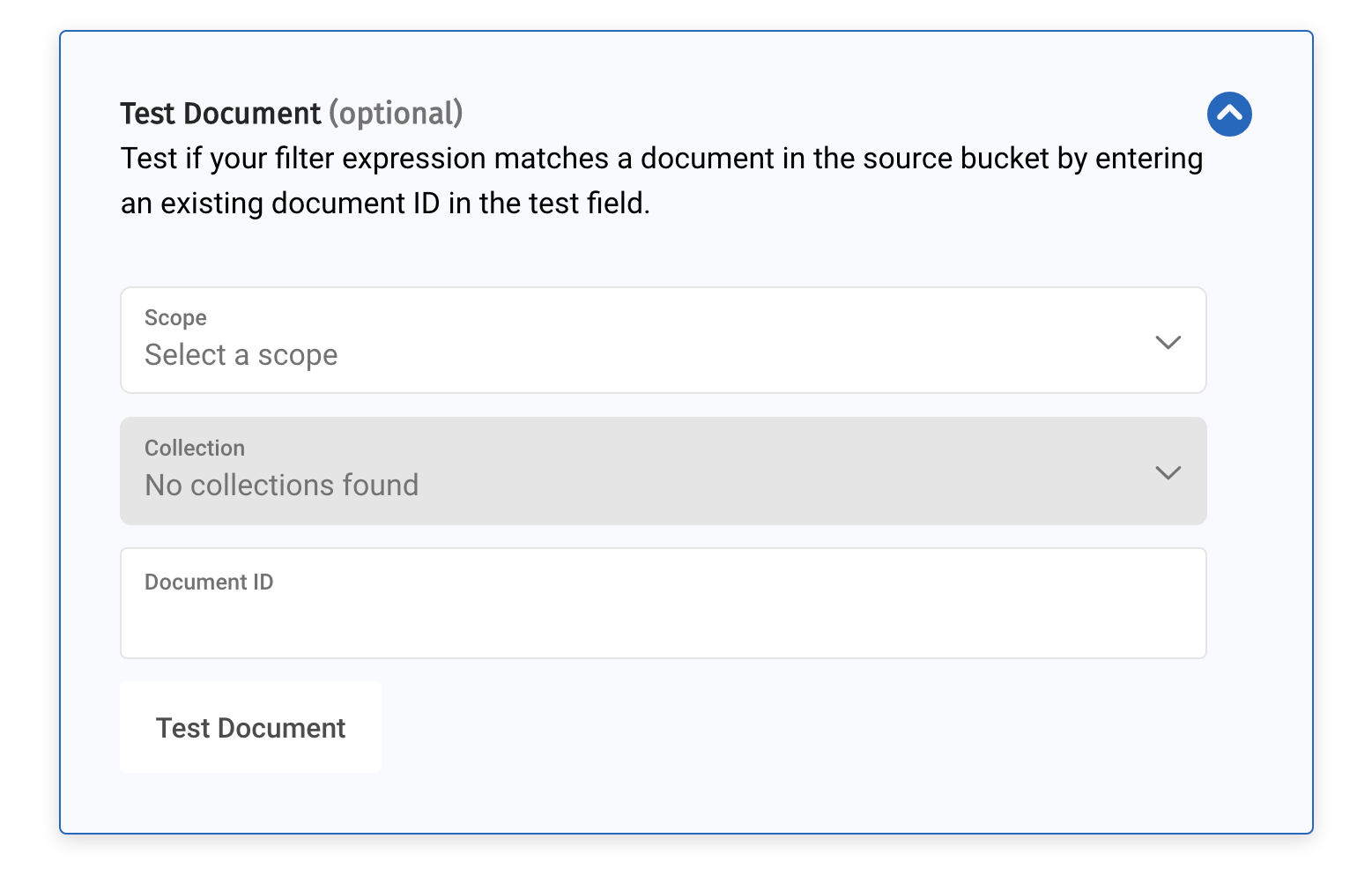 XDCR Test Document Panel.