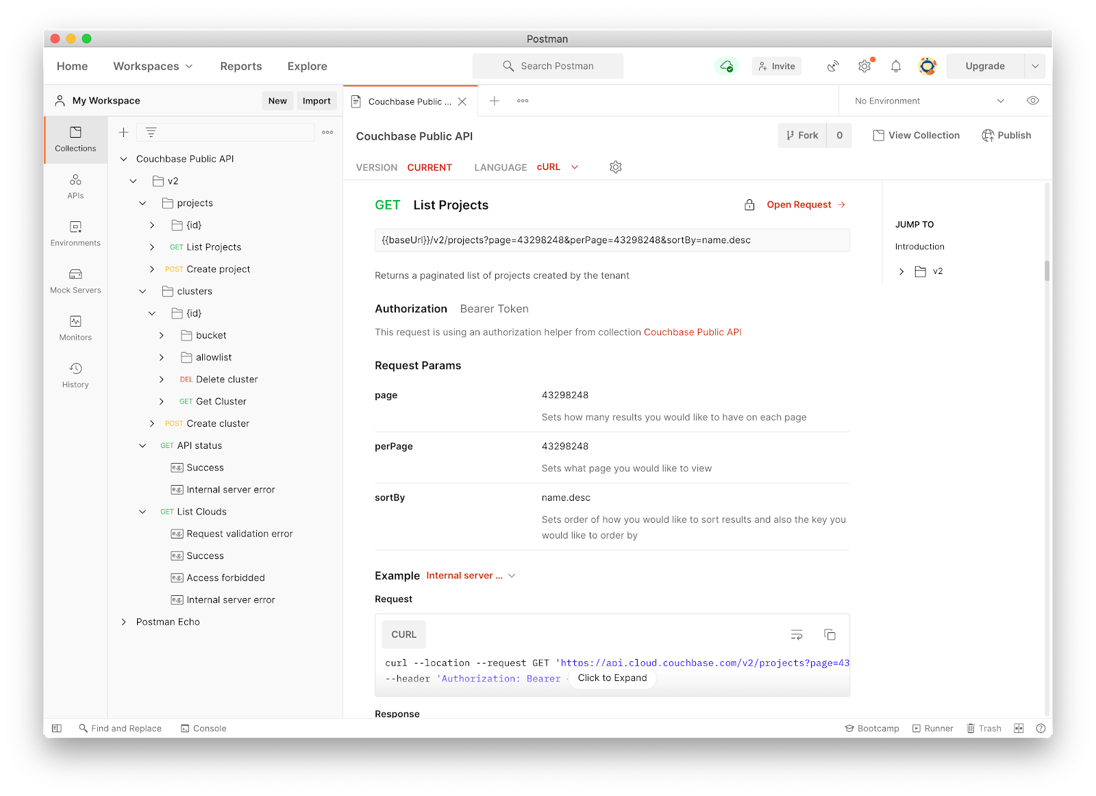 Postman showing information for the Management API v3.0 after importing YAML file.