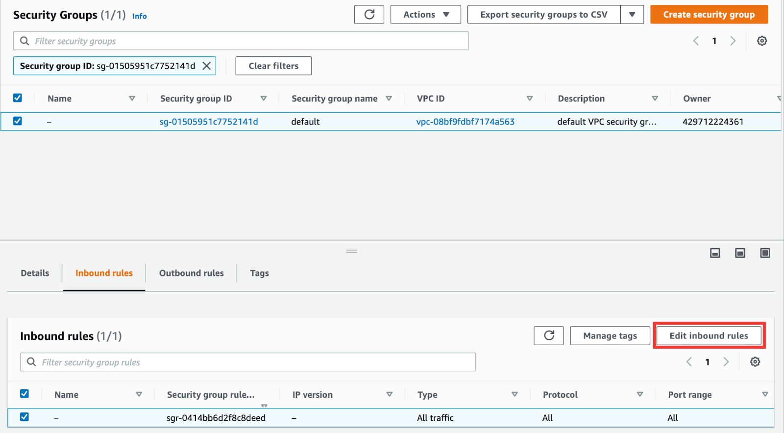 AWS Security Groups display