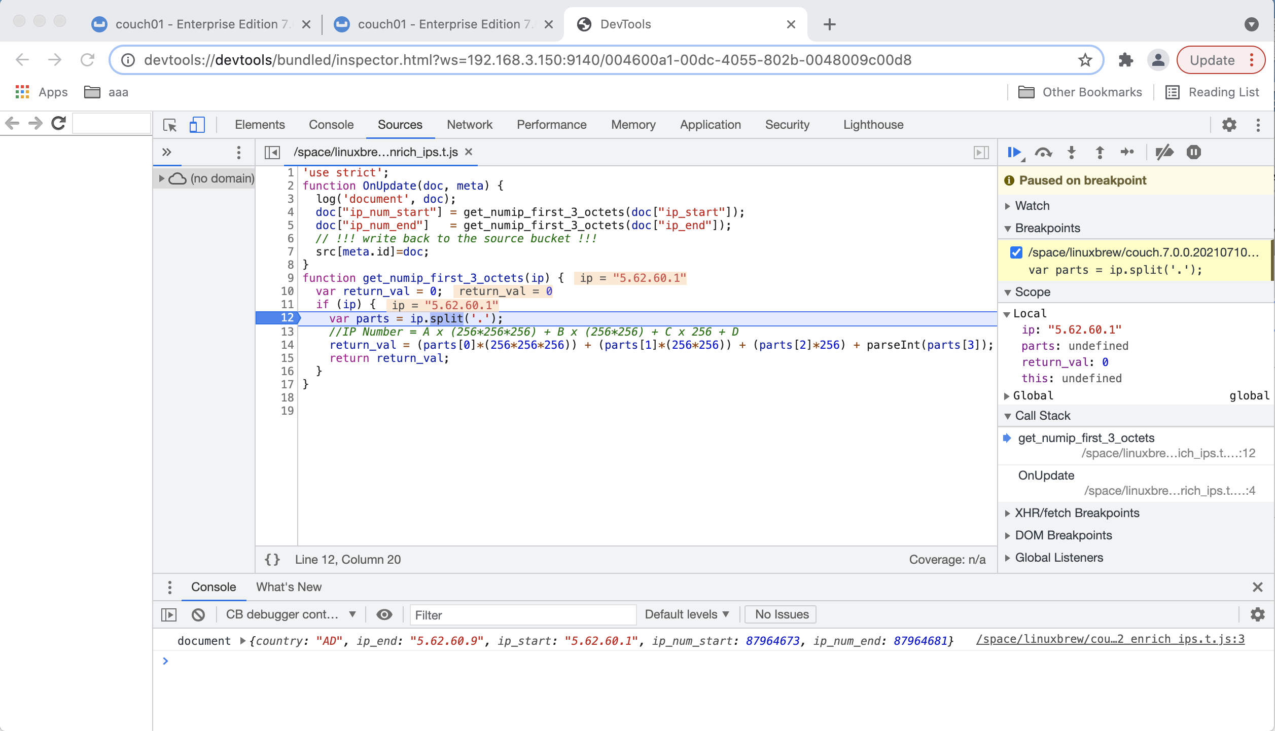 debugger 12 chrome run at bp