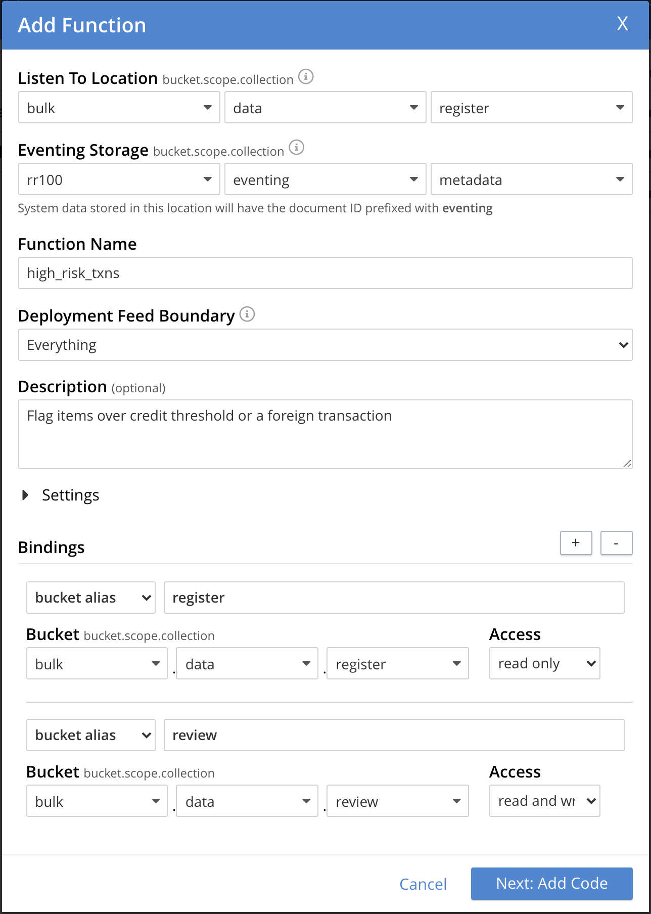 high risk txns 01 settings