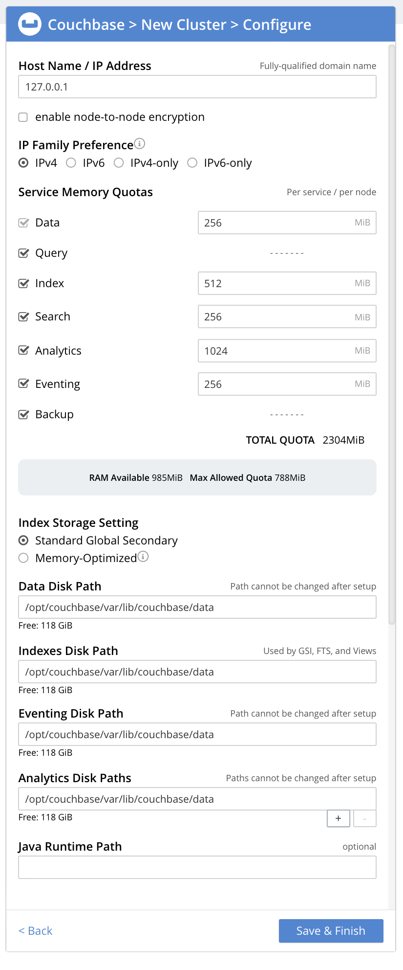 New Cluster Configuration Screen