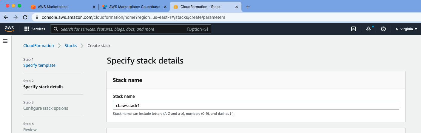 aws marketplace couchbase ee stack stackname