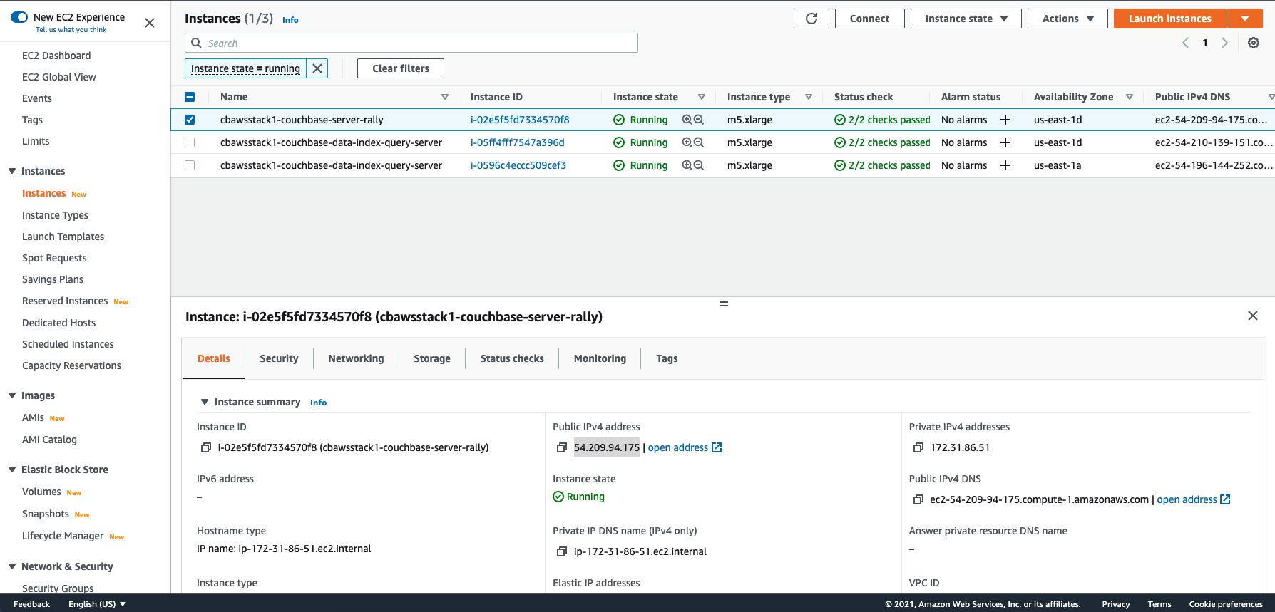 aws console ec2 couchbase server instance public ip