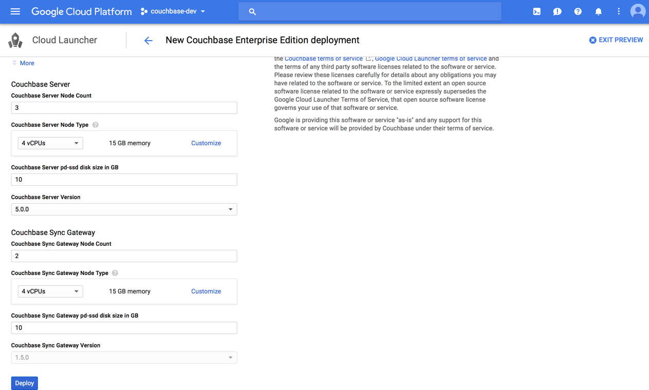 gcp new couchbase ee deploy config vm