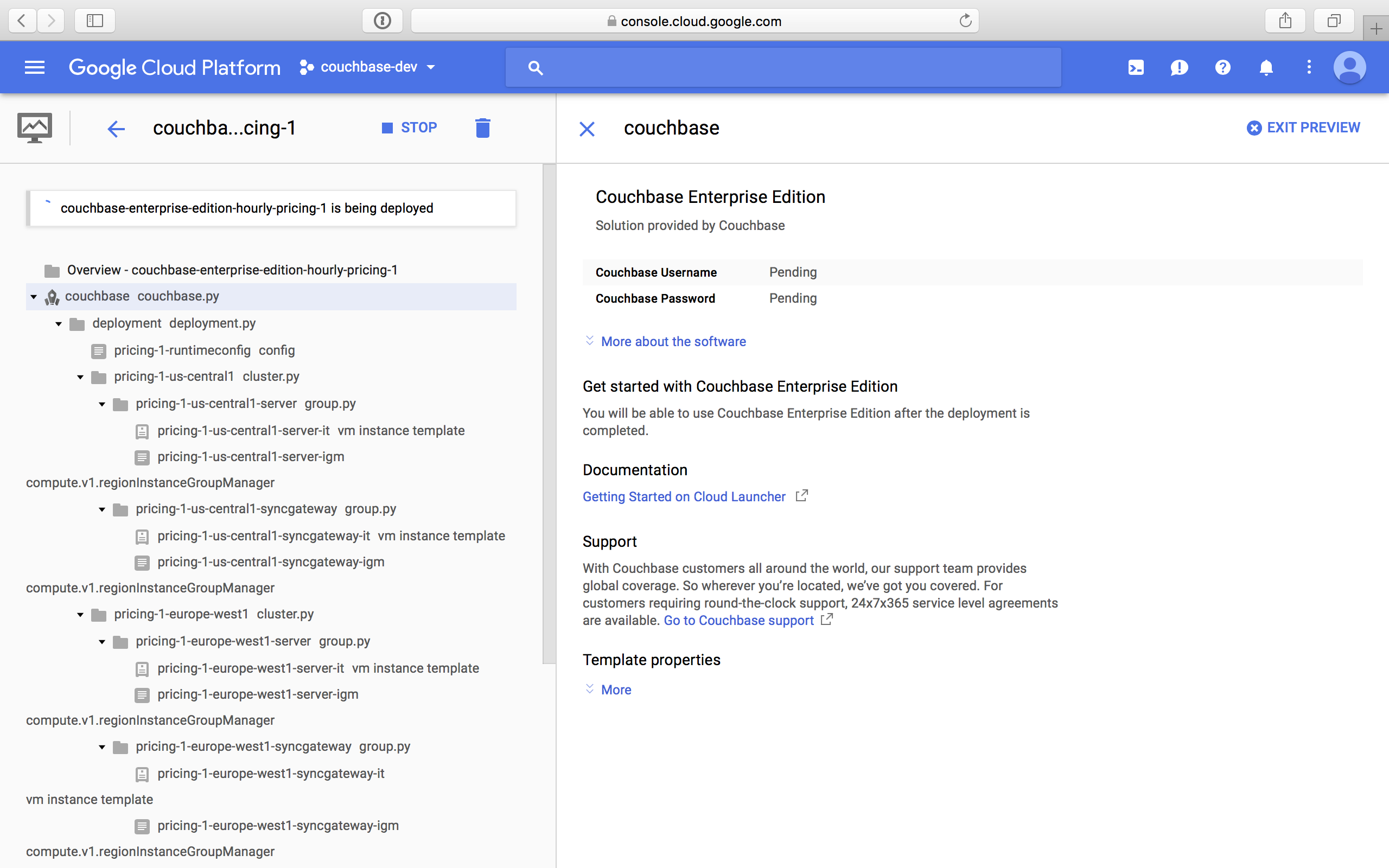 gcp new couchbase ee deploy inprogress