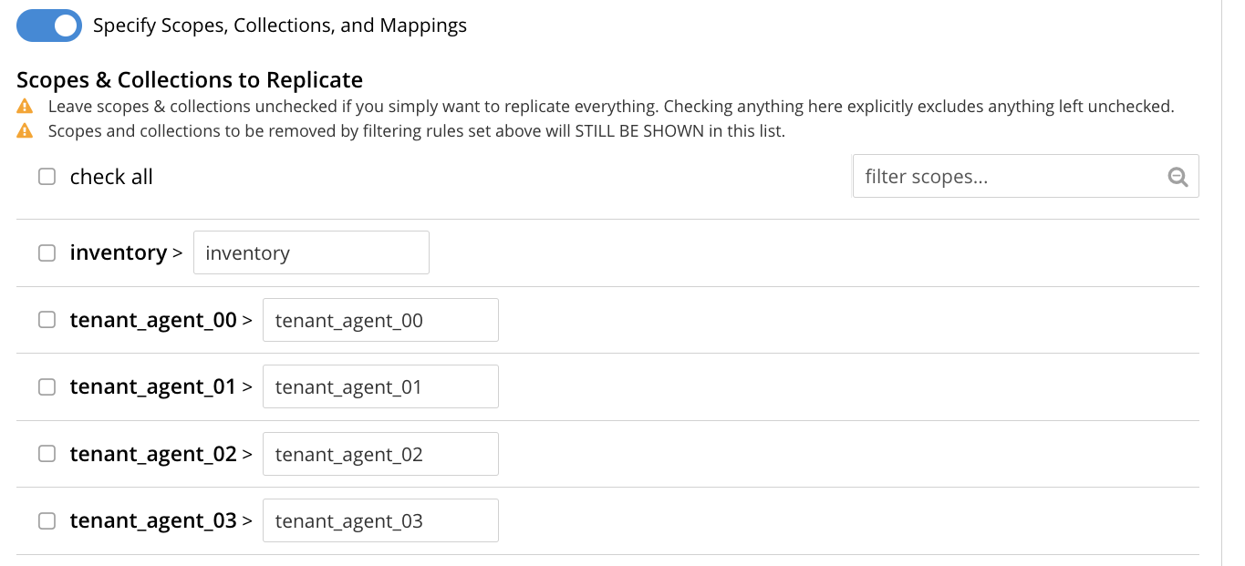 xdcr collections mapping panel