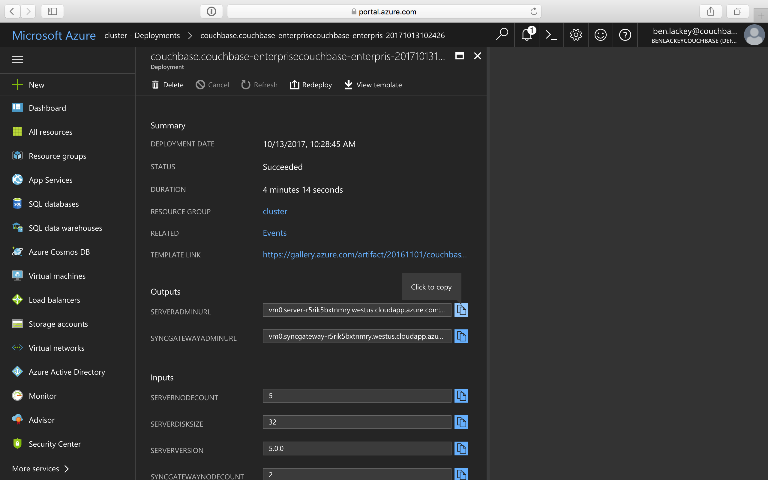 azure cb cluster output serveradminurl