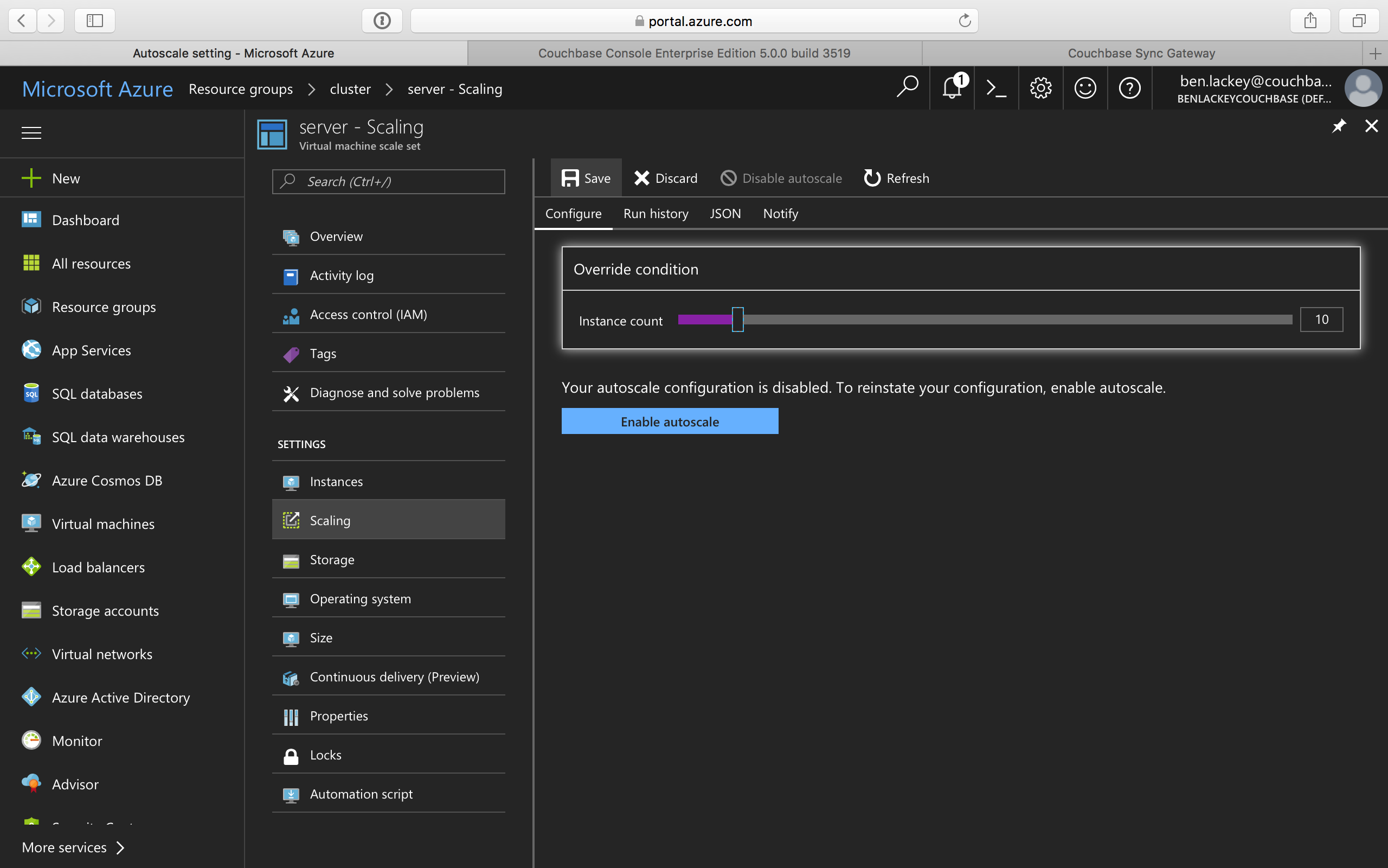 azure cb vm server scaling save new config