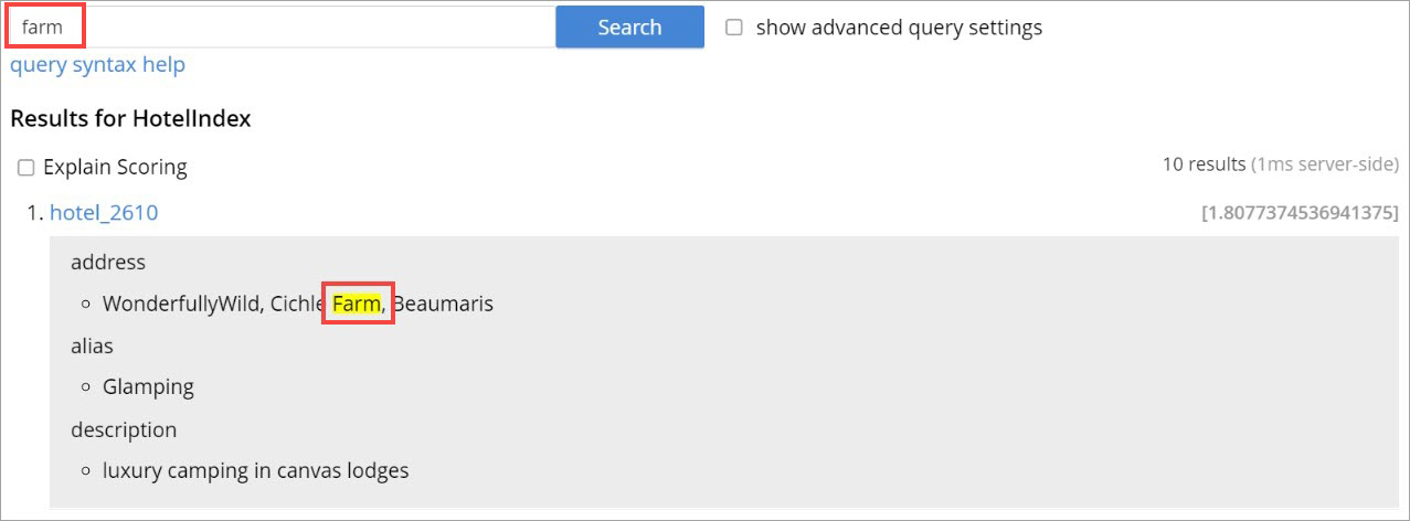 fts highlighting in address field