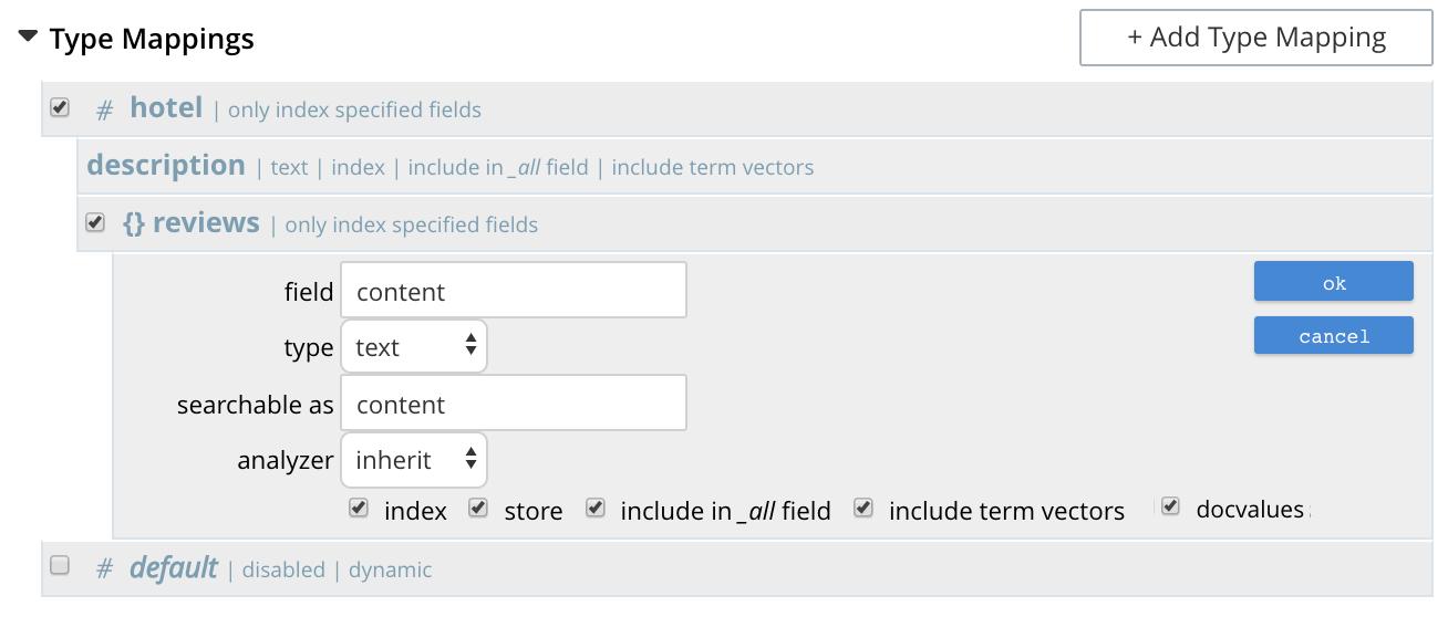 fts type mappings child mapping add field