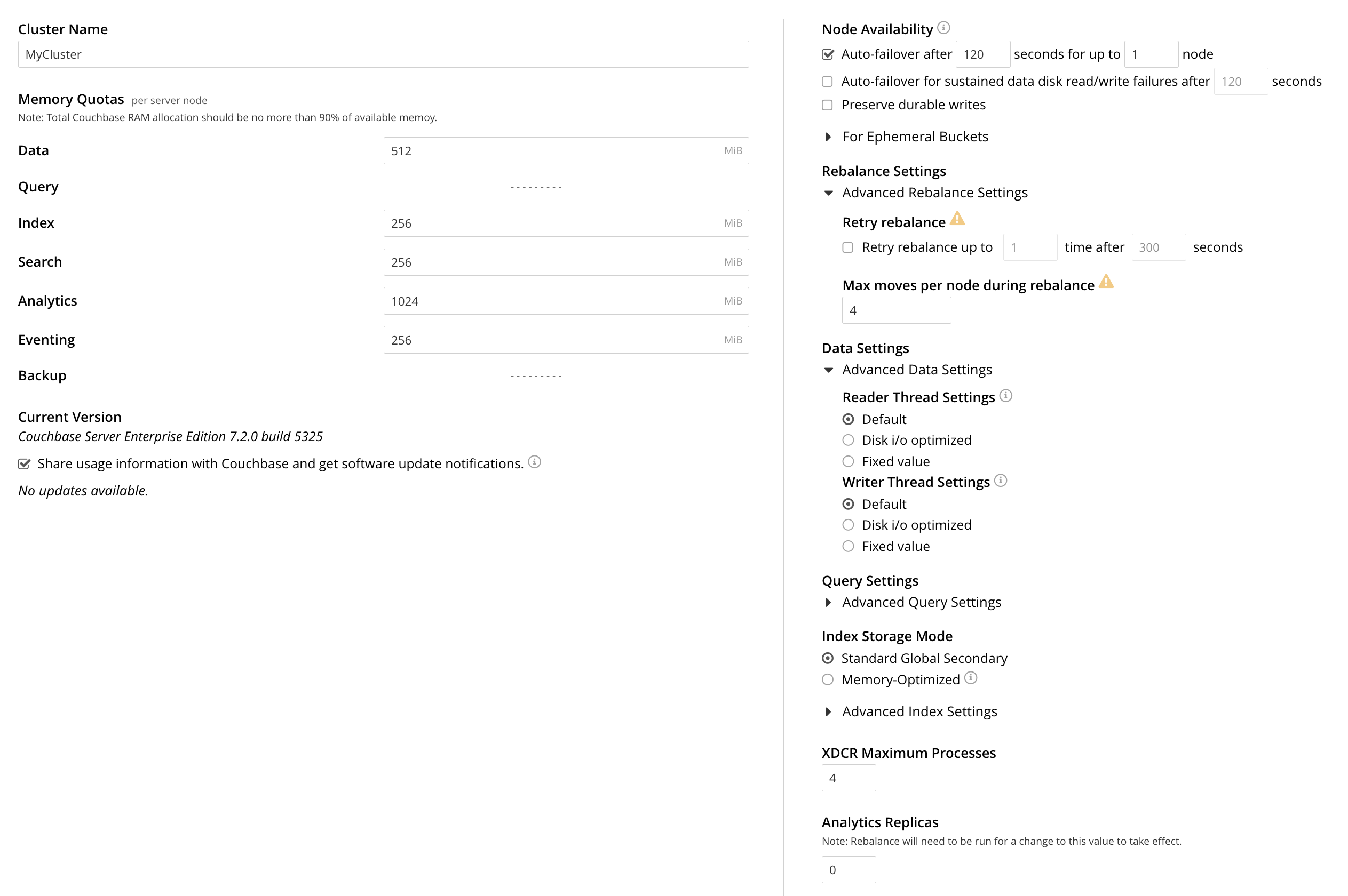 The General Settings screen