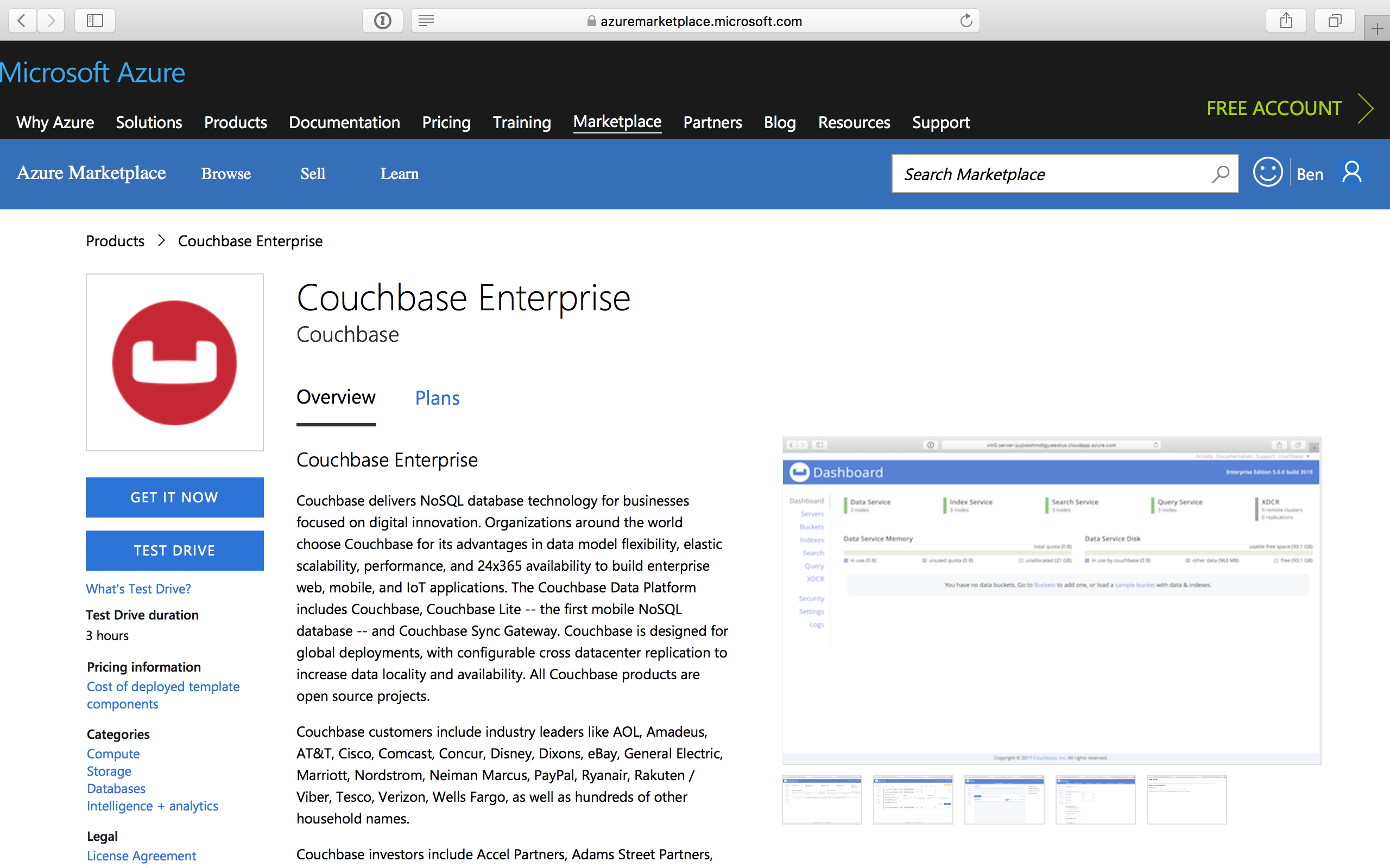 azure marketplace couchbase enterprise