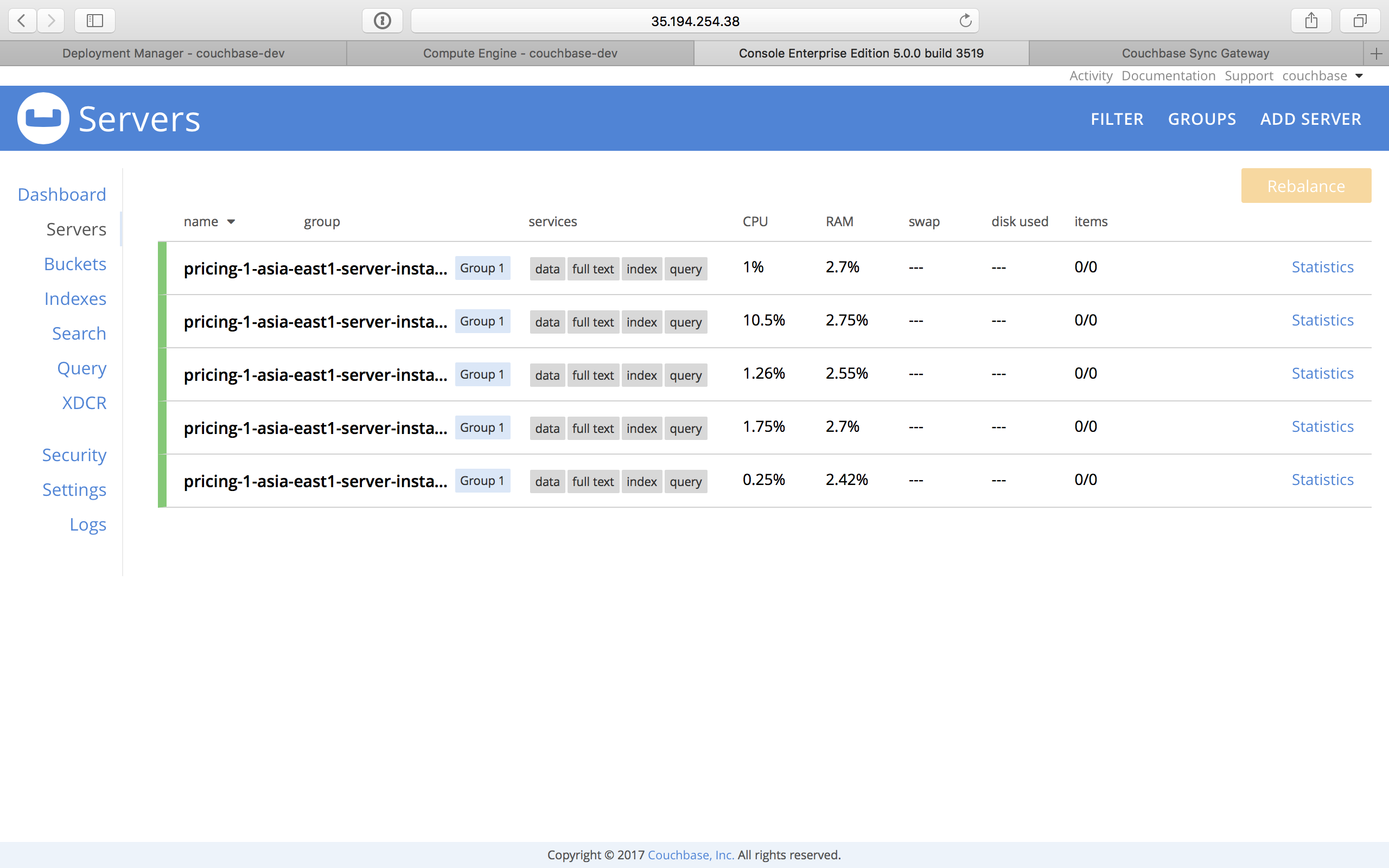 gcp web console servers rebalance