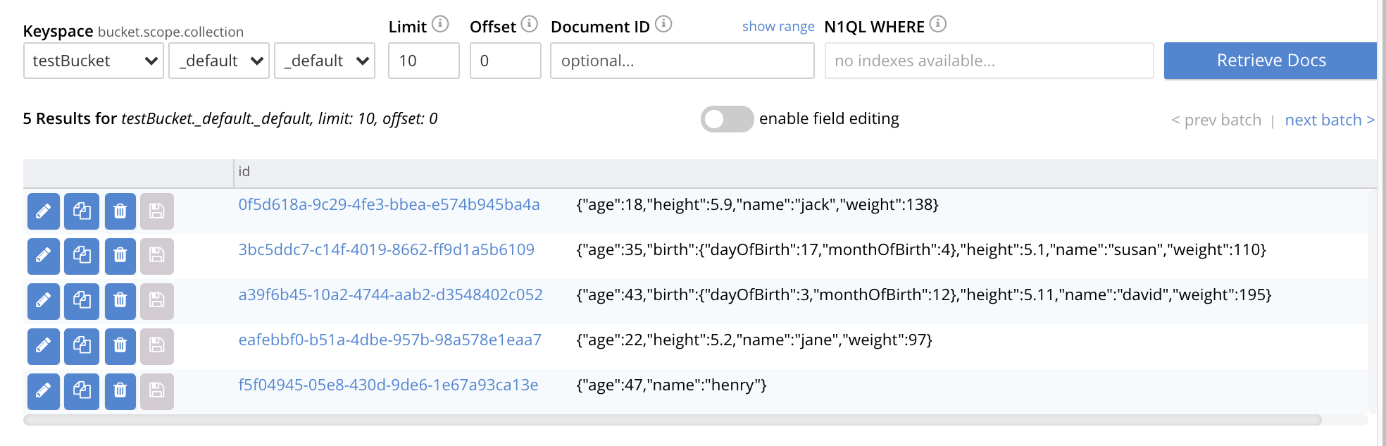 The imported data in the Documents Workbench