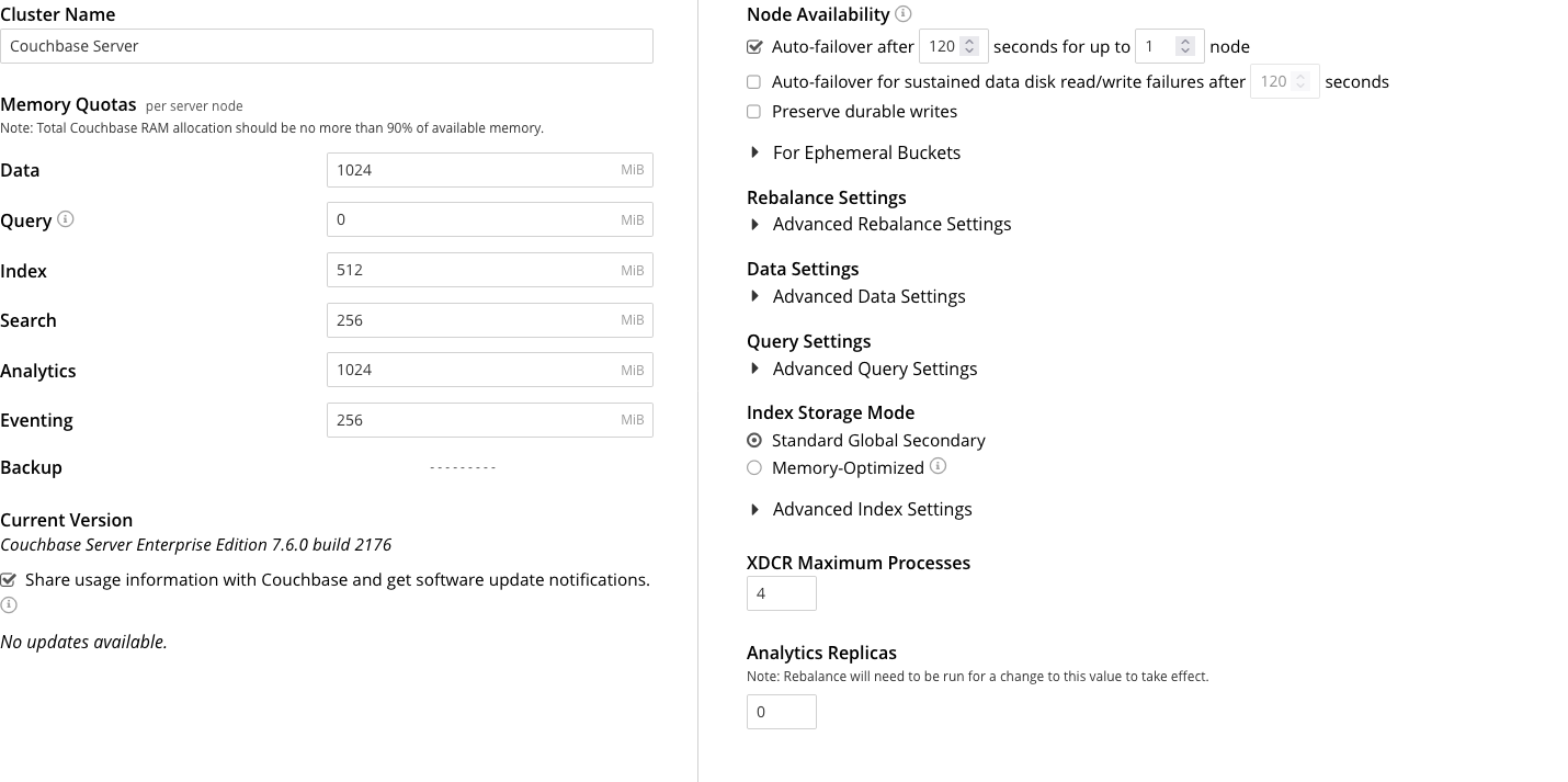 The General Settings screen