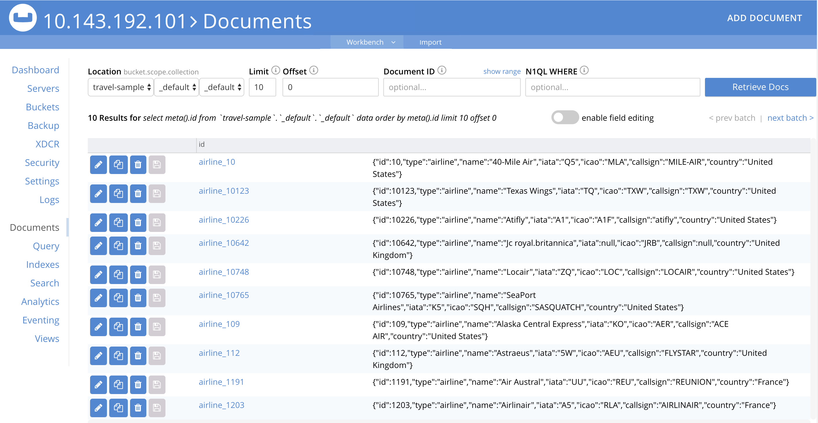 The Documents workbench with documents displayed