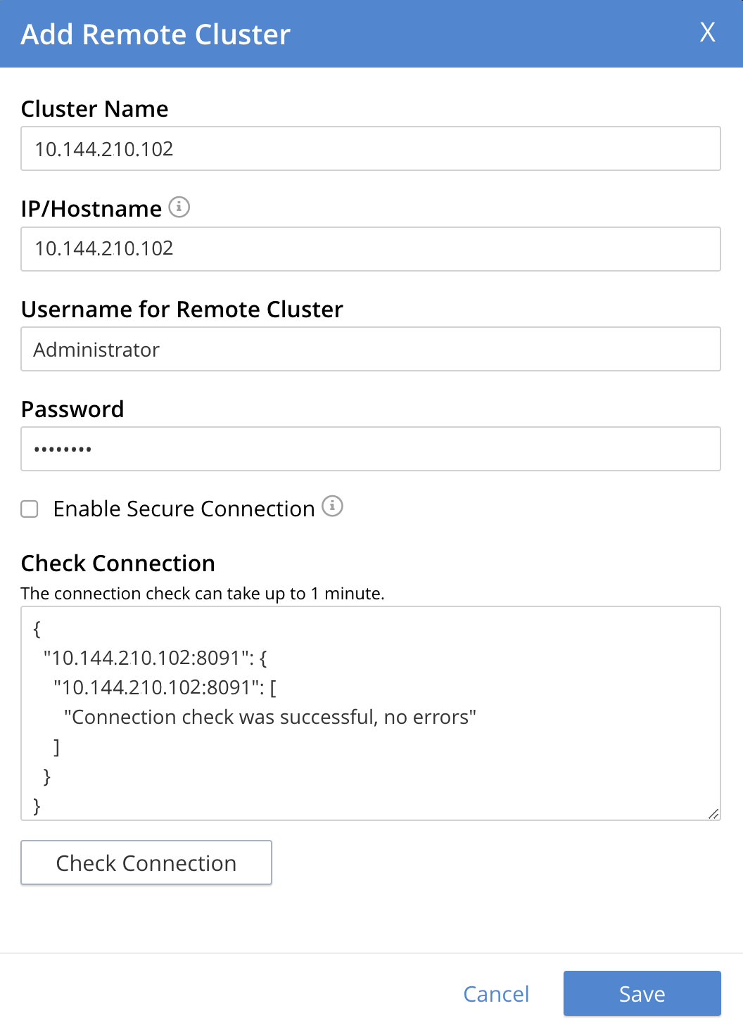 xdcr connection check output